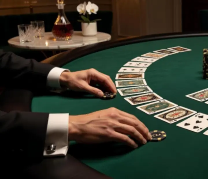 Table de poker et de blackjack design préparée pour une soirée événementielle conviviale.